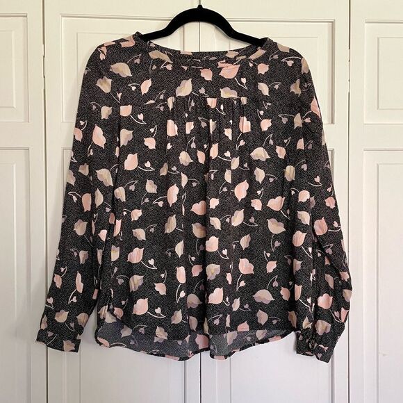 Loft blackĀ and floral long sleeveāblouse sizeāsmall - Picture 1 of 8